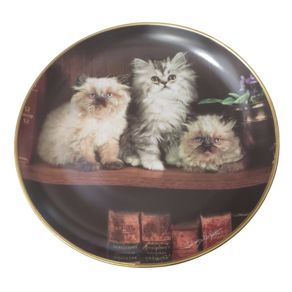 Franklin Mint Heirloom Larry Grant Reading Lesson Limited Edition Cat Plate